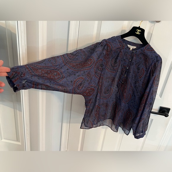 NEW Alex Mill Easy Popover Top Paisley Size L Blue Maroon oversized Shell Button - Picture 2 of 13
